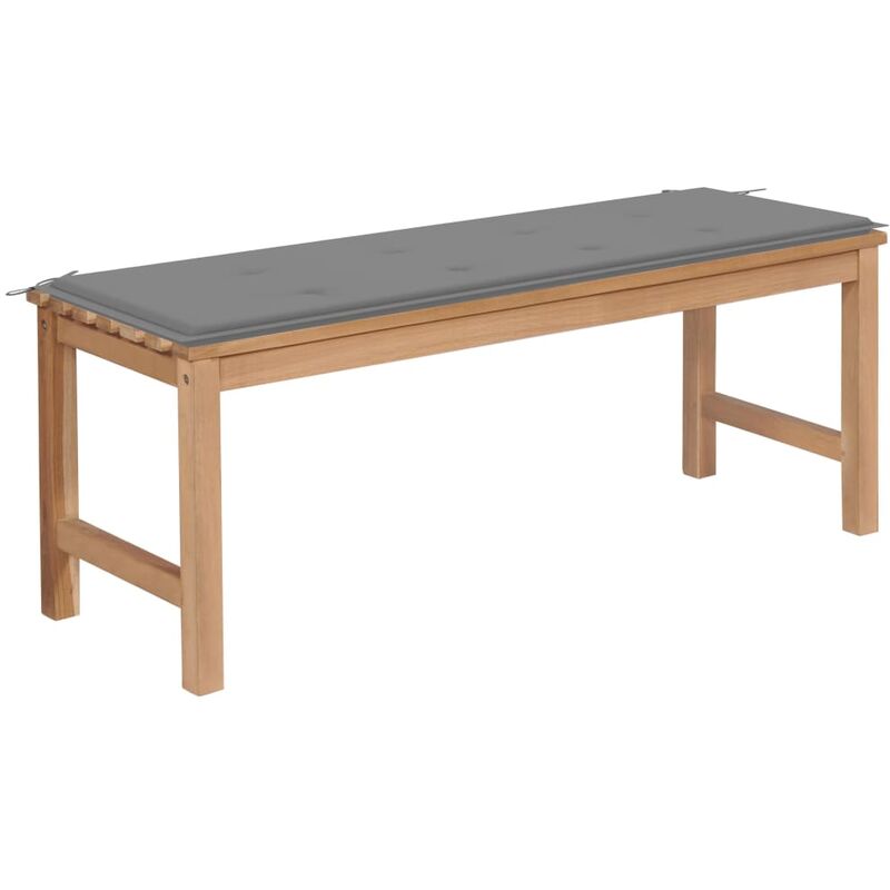 

Banco de jardín madera maciza de teca con cojín gris 120 cm