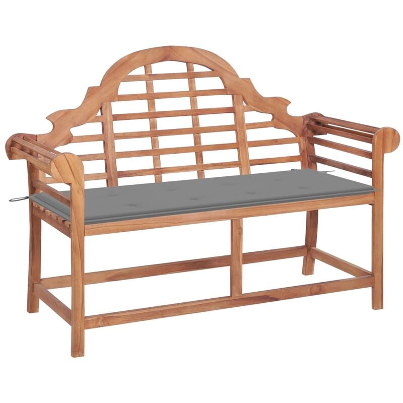 

Banco de jardín madera maciza de teca con cojín gris 120 cm