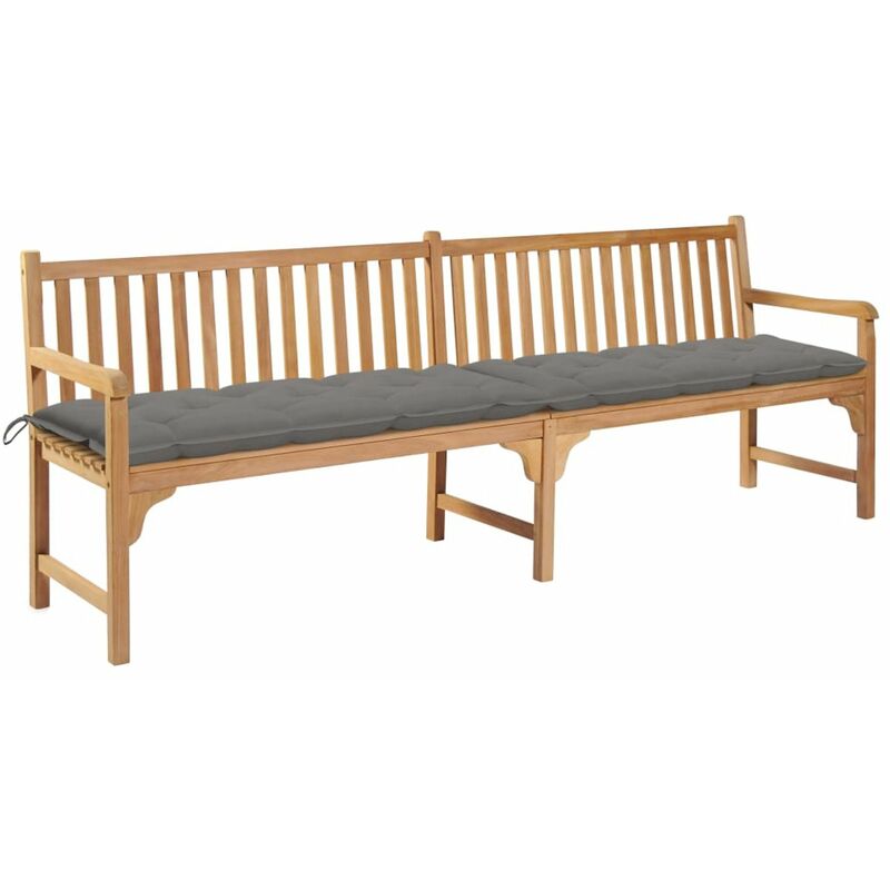 

Banco de jardin madera maciza de teca con cojin gris 240 cm