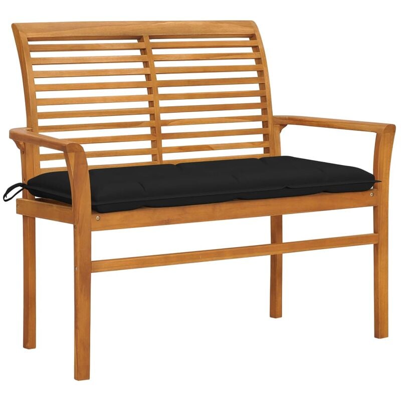 

Banco de jardín madera maciza de teca con cojín negro 112 cm