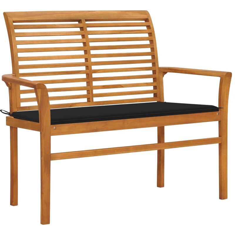 

Banco de jardín madera maciza de teca con cojín negro 112 cm