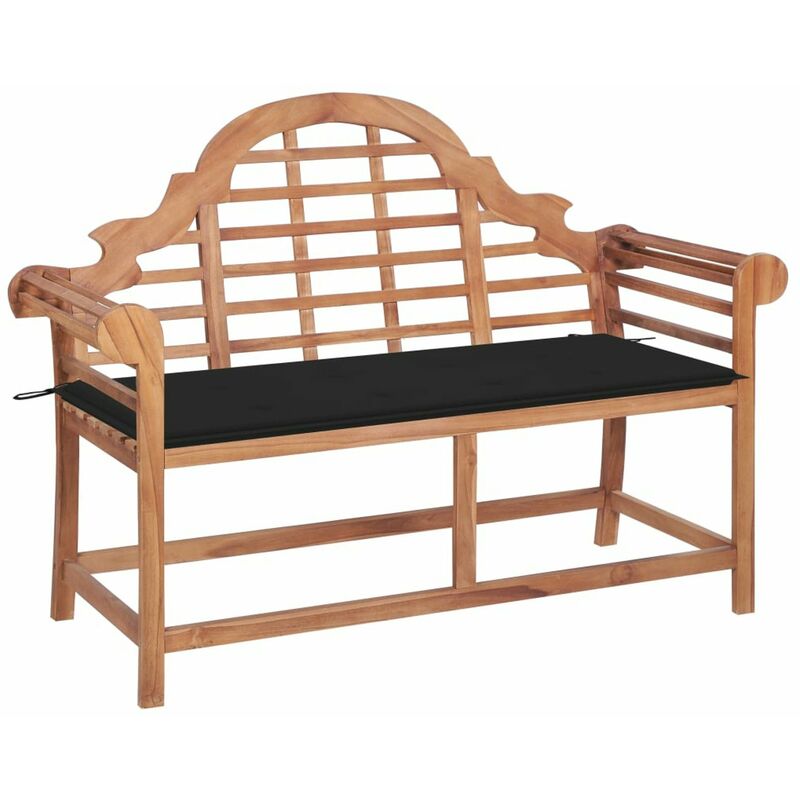 

Banco de jardin madera maciza de teca con cojin negro 120 cm