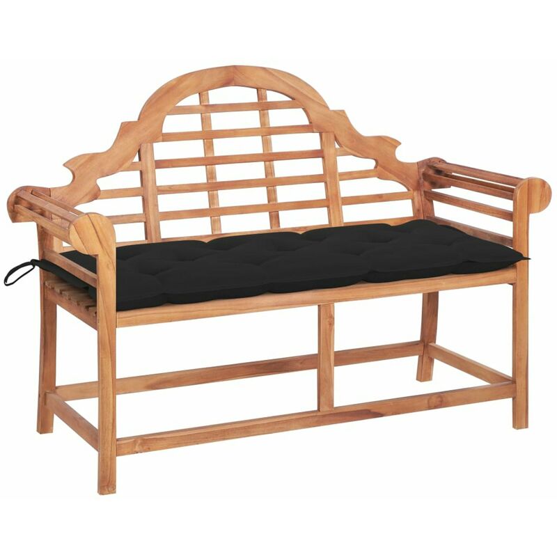 

Banco de jardin madera maciza de teca con cojin negro 120 cm