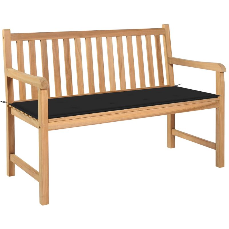 

Banco de jardín madera maciza de teca con cojín negro 120 cm