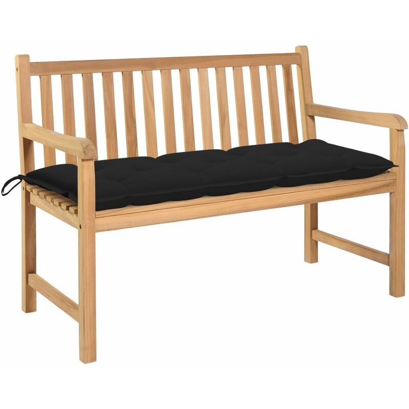 

Banco de jardín madera maciza de teca con cojín negro 120 cm