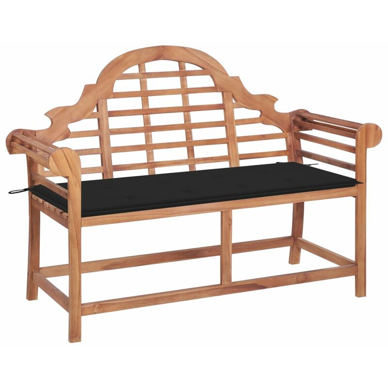 

Banco de jardín madera maciza de teca con cojín negro 120 cm