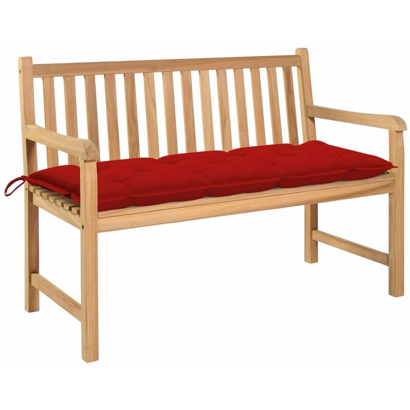 

Banco de jardin madera maciza de teca con cojin rojo 120 cm
