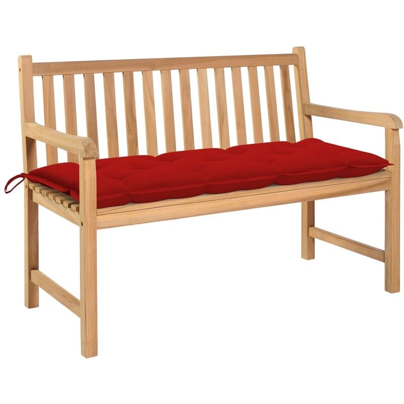 

Banco de jardín madera maciza de teca con cojín rojo 120 cm