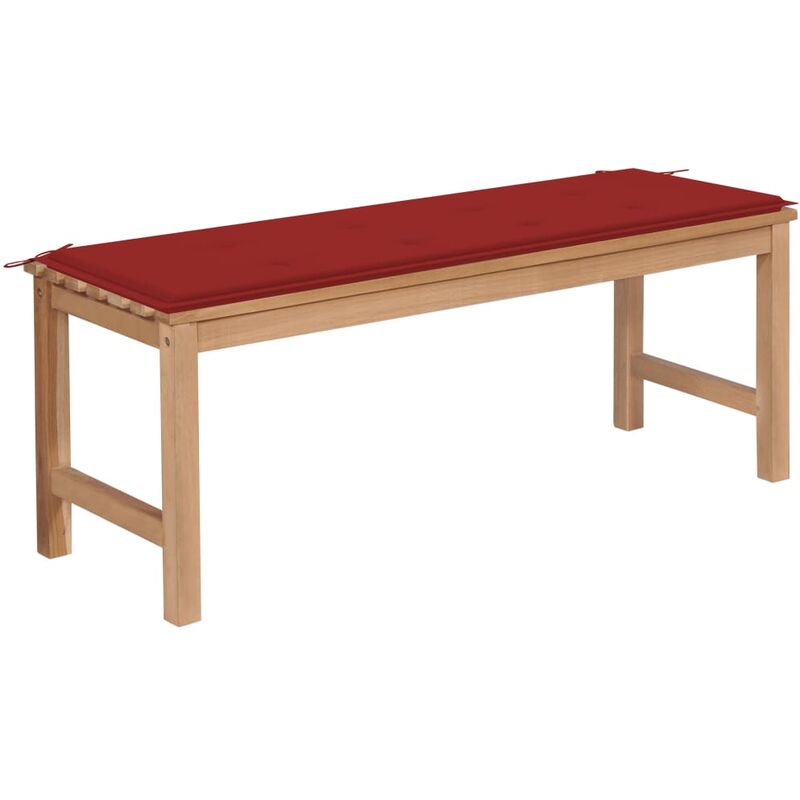 

Banco de jardín madera maciza de teca con cojín rojo 120 cm