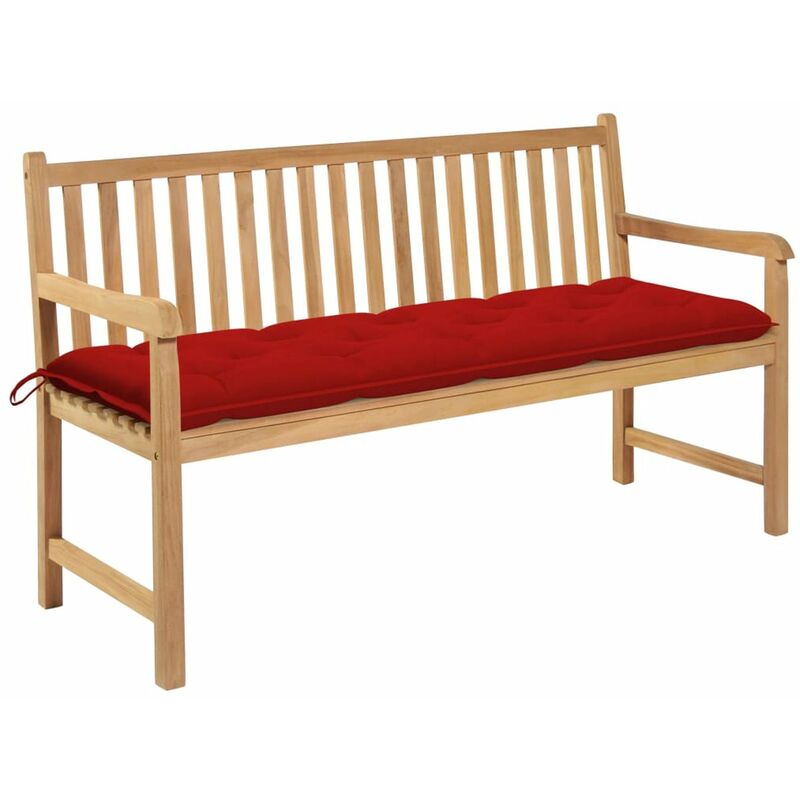 

Banco de jardin madera maciza de teca con cojin rojo 150 cm