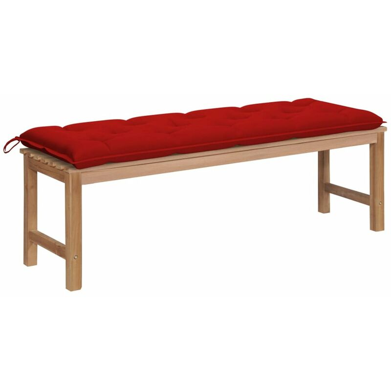 

Banco de jardin madera maciza de teca con cojin rojo 150 cm