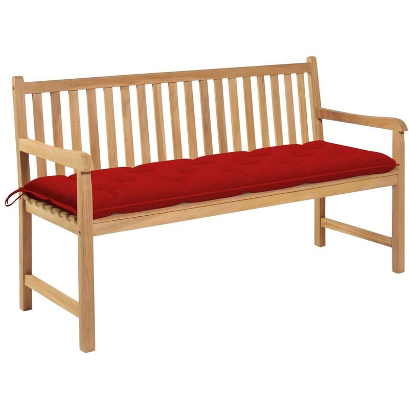 

Banco de jardín madera maciza de teca con cojín rojo 150 cm