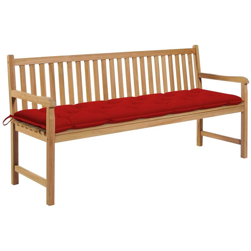 

Banco de jardín madera maciza de teca con cojín rojo 175 cm