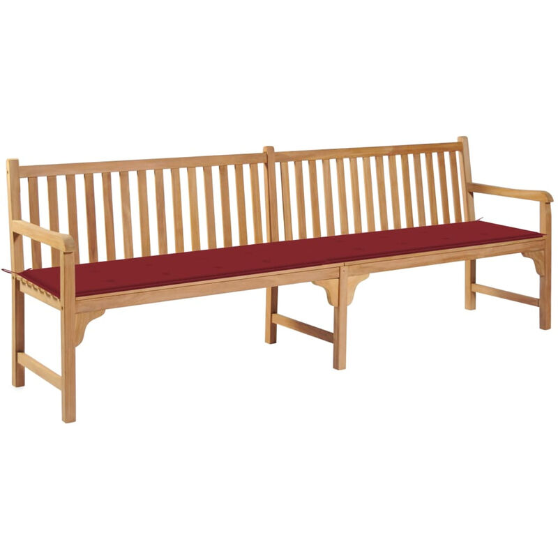

Banco de jardin madera maciza de teca con cojin rojo vino 240cm