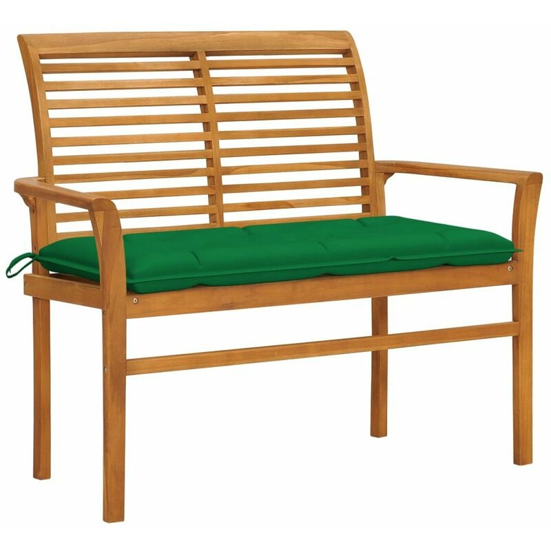 

Banco de jardin madera maciza de teca con cojin verde 112 cm