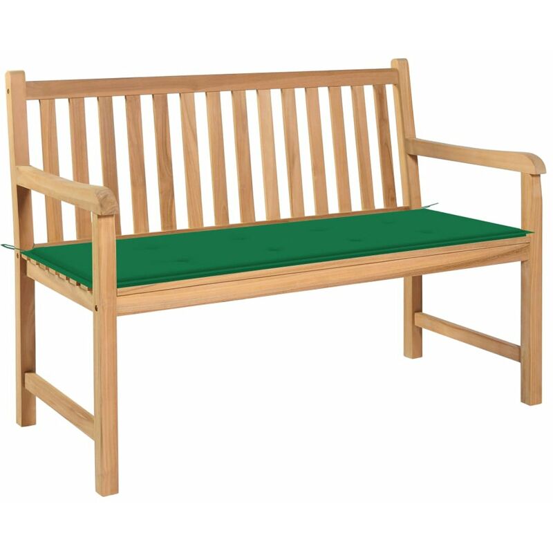 

Happyshopping - Banco de jardin madera maciza de teca con cojin verde 120 cm