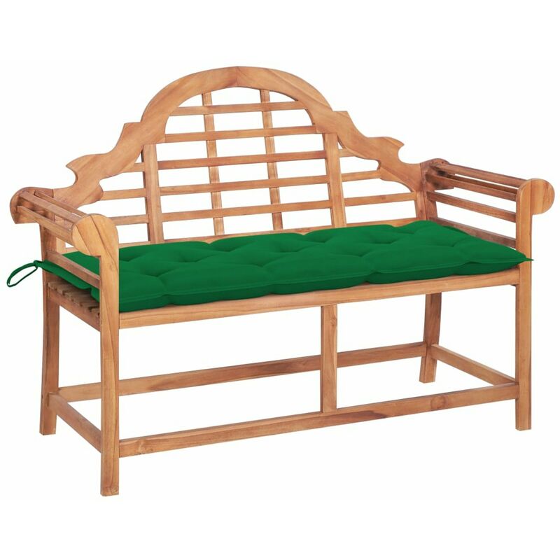 

Banco de jardin madera maciza de teca con cojin verde 120 cm