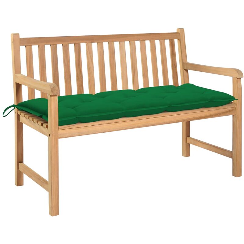 

Banco de jardín madera maciza de teca con cojín verde 120 cm