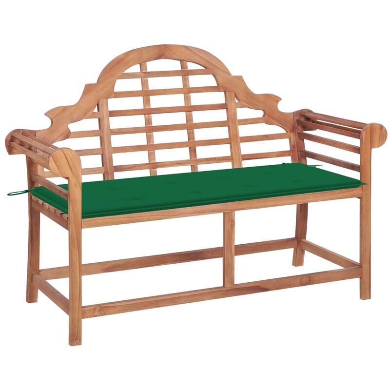 

Banco de jardín madera maciza de teca con cojín verde 120 cm