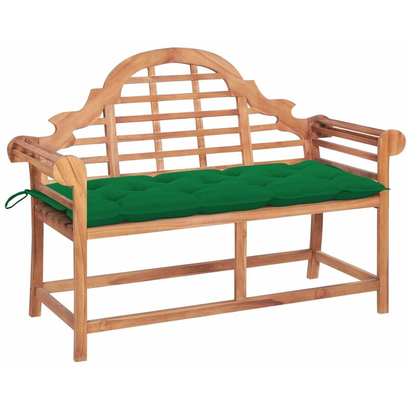 

Banco de jardín madera maciza de teca con cojín verde 120 cm