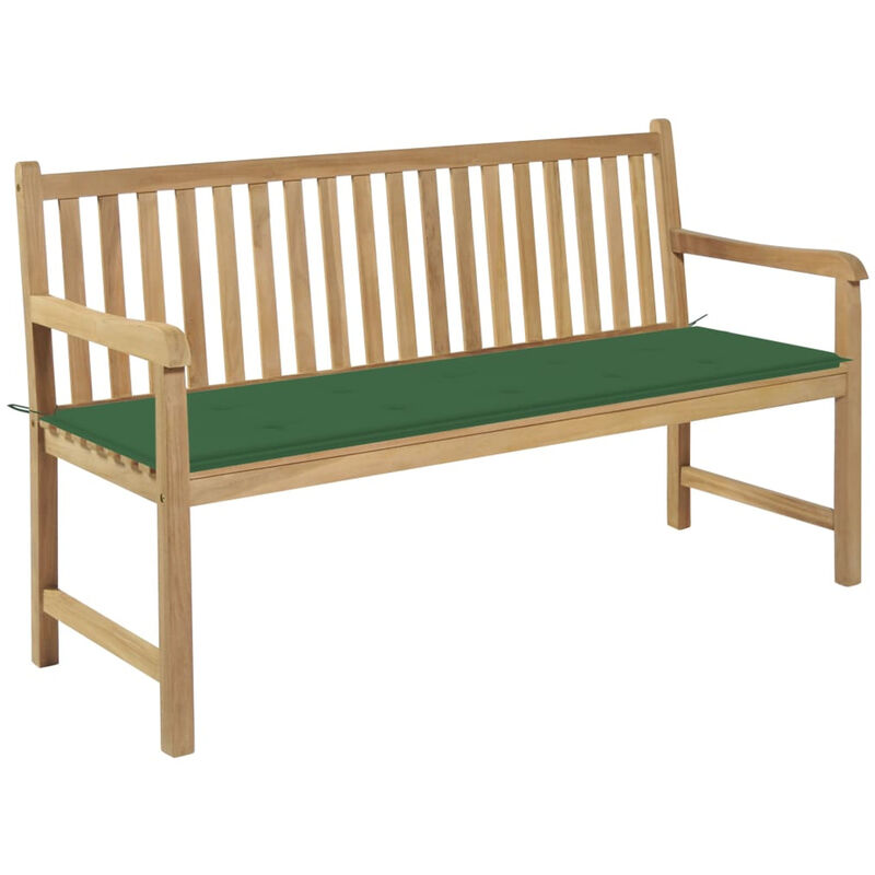 

Banco de jardin madera maciza de teca con cojin verde 150 cm