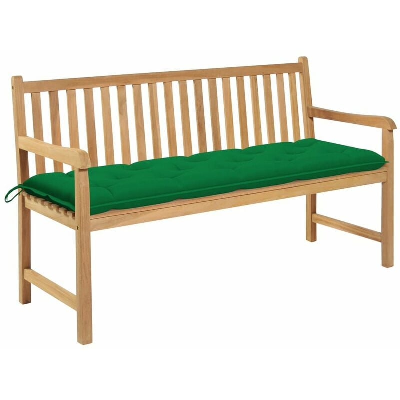 

Banco de jardin madera maciza de teca con cojin verde 150 cm