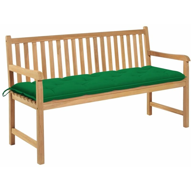 

Banco de jardín madera maciza de teca con cojín verde 150 cm