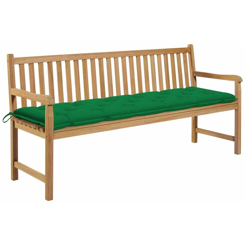 

Banco de jardin madera maciza de teca con cojin verde 175 cm