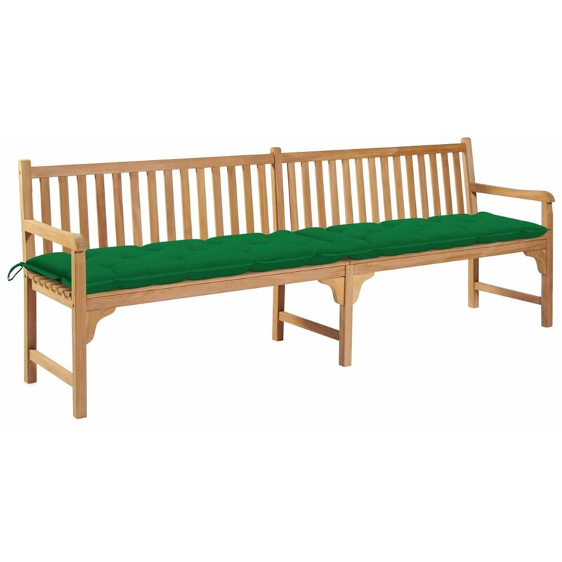 

Banco de jardin madera maciza de teca con cojin verde 240 cm
