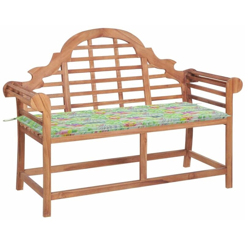 

Banco de jardin madera maciza teca cojin estampado hojas 120 cm