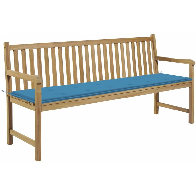 

Banco de jardín madera maciza teca con cojín azul 175 cm