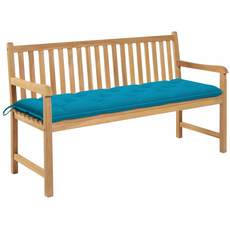 

Banco de jardin madera maciza teca con cojin azul claro 150 cm