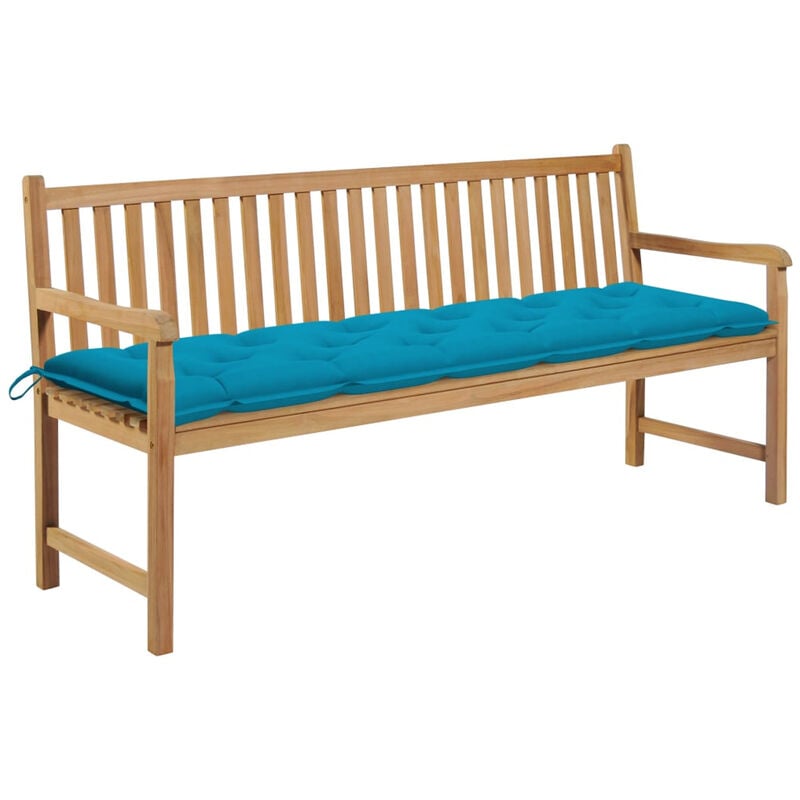 

Banco de jardin madera maciza teca con cojin azul claro 175 cm