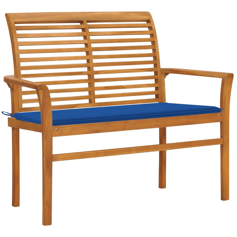 

Banco de jardin madera maciza teca con cojin azul regio 112 cm