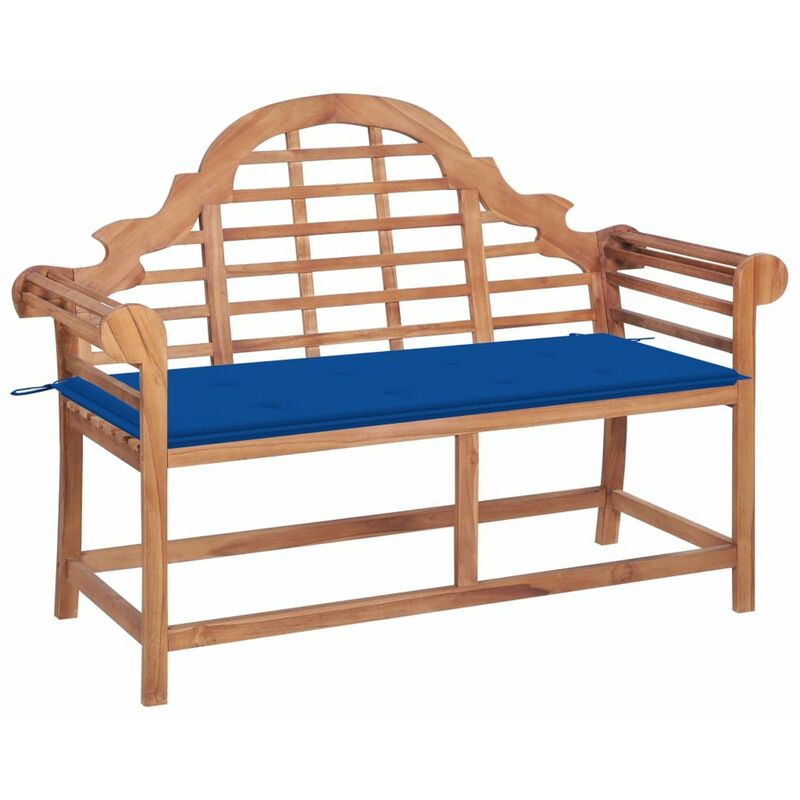 

Banco de jardin madera maciza teca con cojin azul royal 120 cm