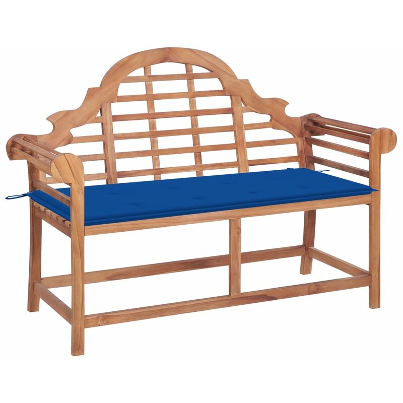 

Banco de jardín madera maciza teca con cojín azul royal 120 cm