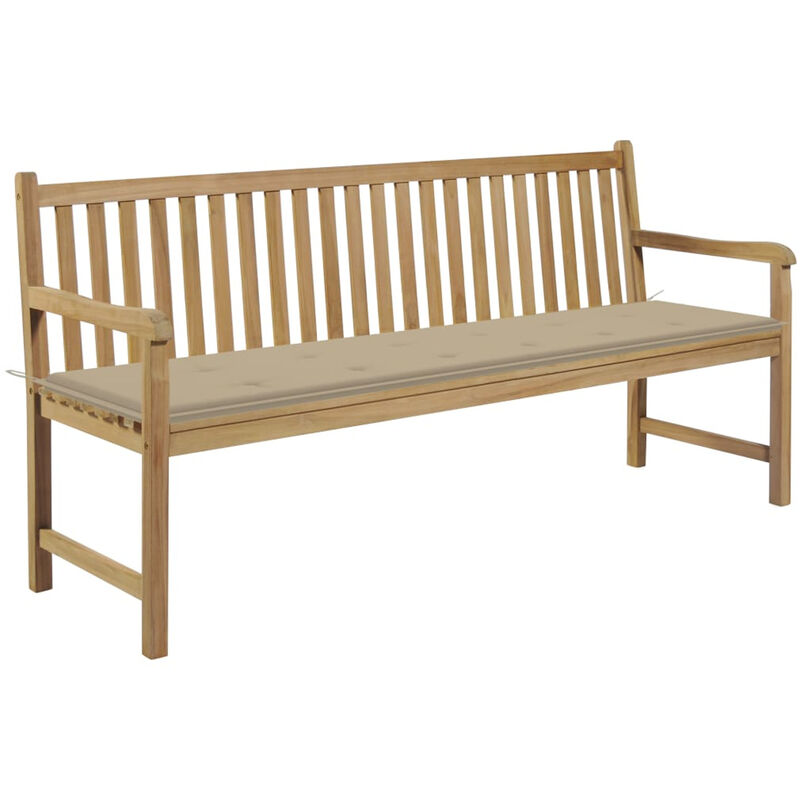 

Happyshopping - Banco de jardin madera maciza teca con cojin beige 175 cm