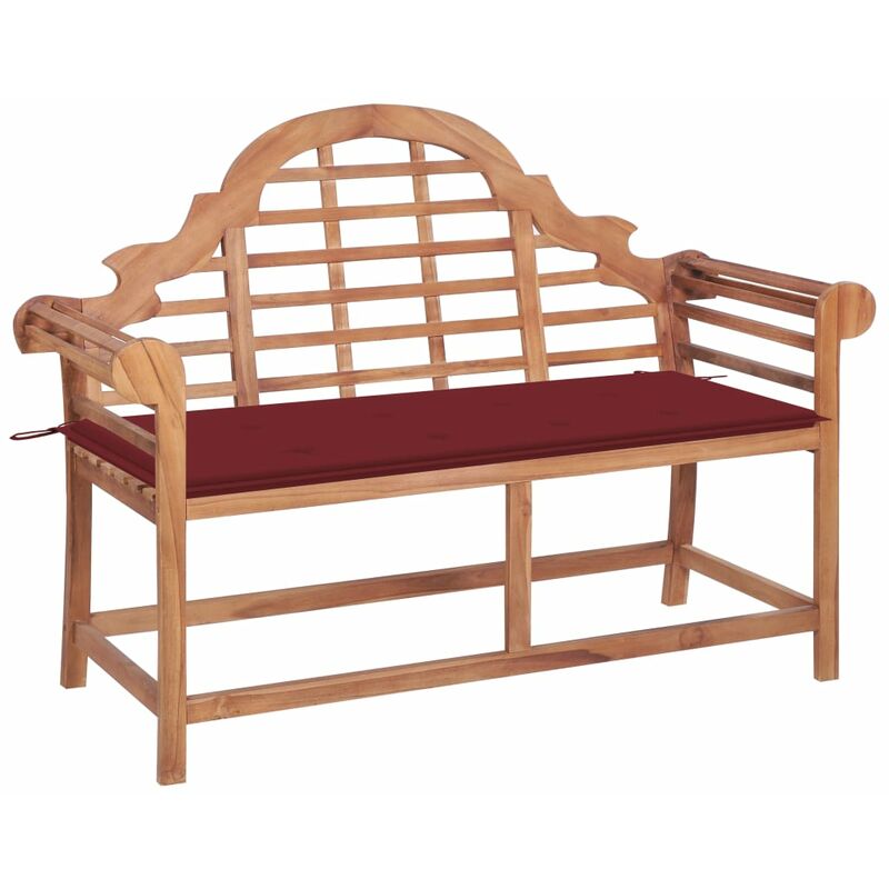 

Banco de jardín madera maciza teca con cojín color vino 120 cm