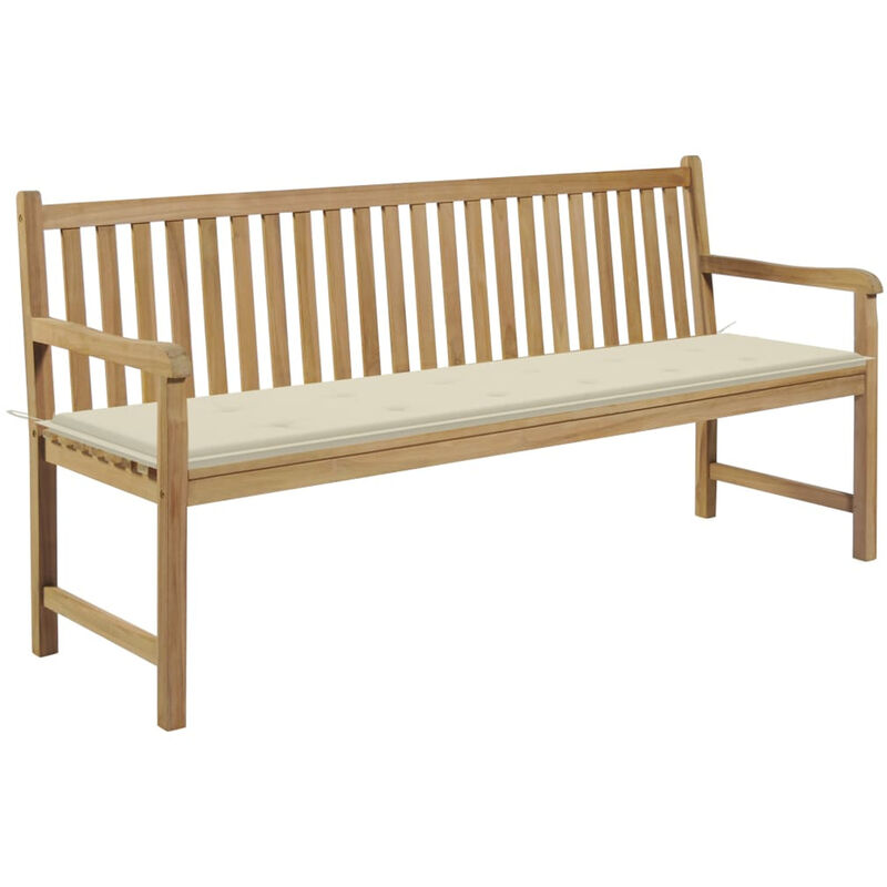 

Happyshopping - Banco de jardin madera maciza teca con cojin crema 175 cm