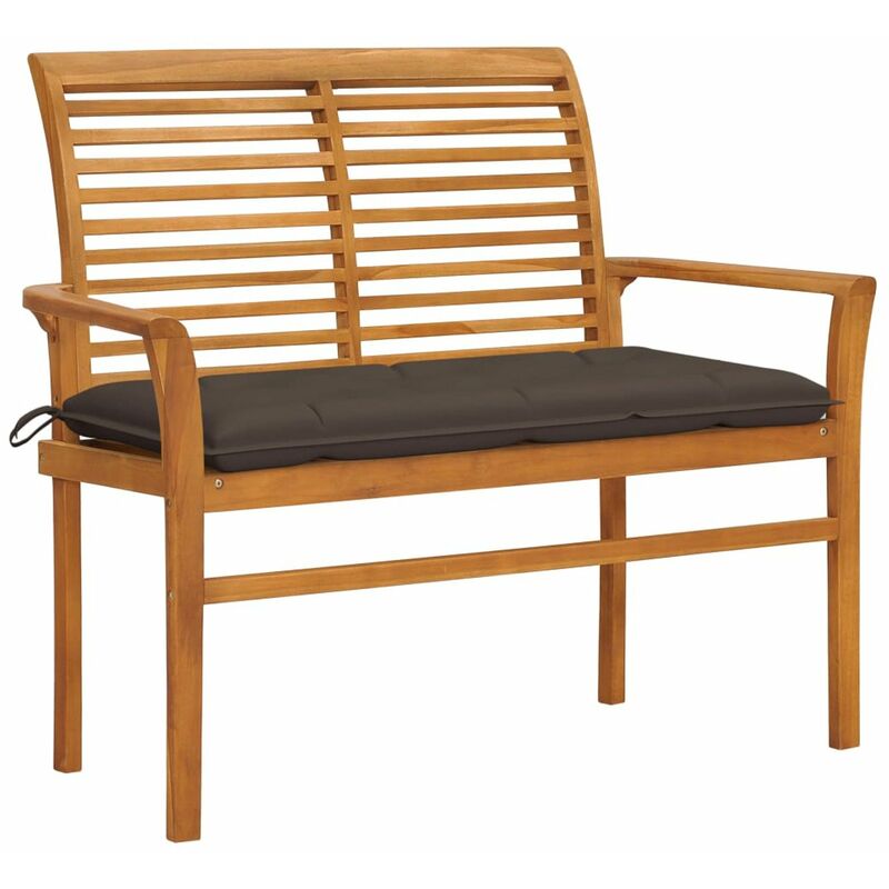 

Banco de jardin madera maciza teca con cojin gris taupe 112 cm
