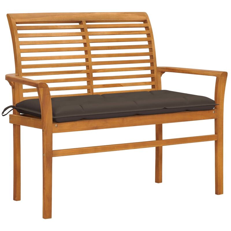 

Banco de jardín madera maciza teca con cojín gris taupe 112 cm