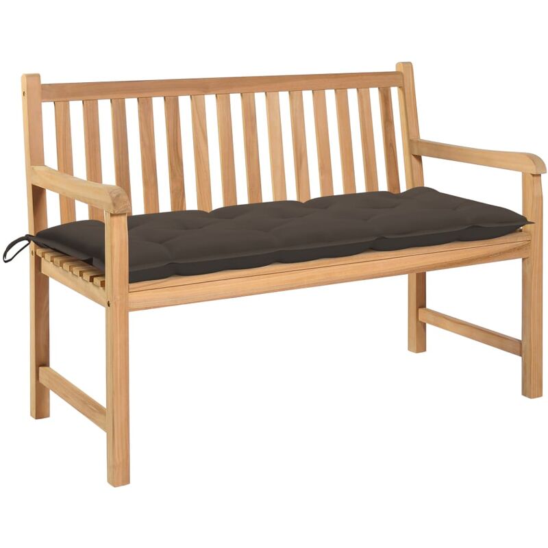

Banco de jardín madera maciza teca con cojín gris taupe 120 cm