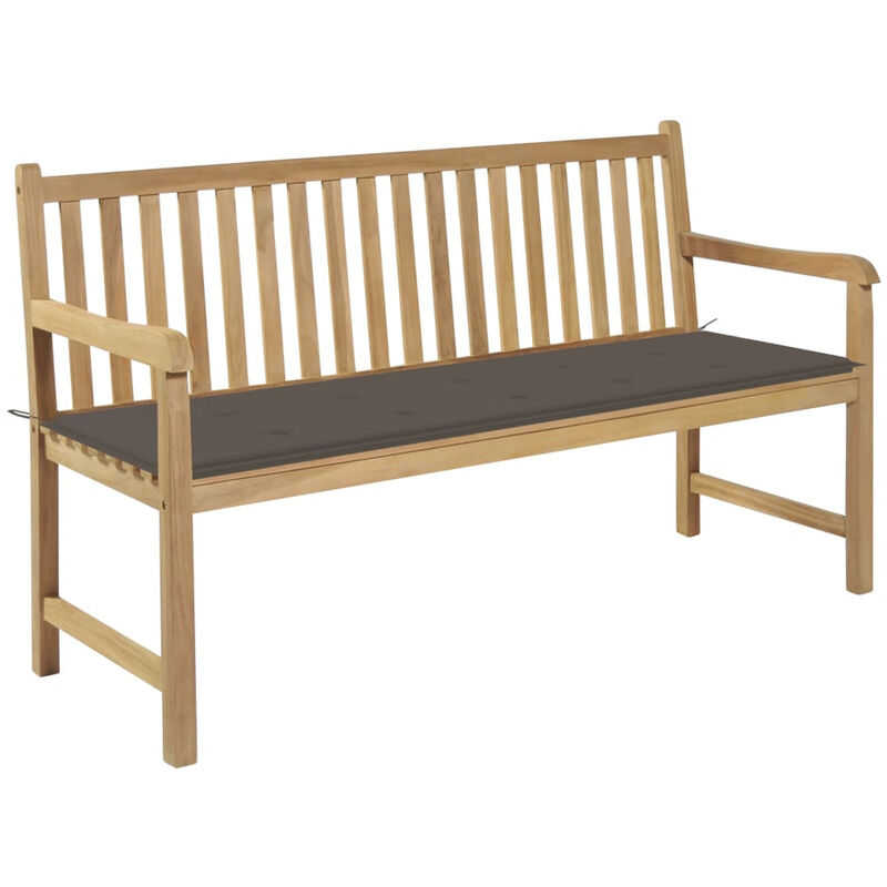 

Banco de jardin madera maciza teca con cojin gris taupe 150 cm