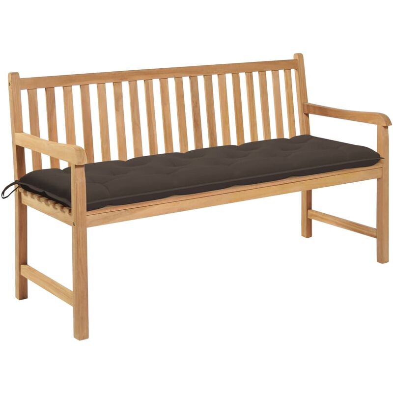 

Banco de jardín madera maciza teca con cojín gris taupe 150 cm