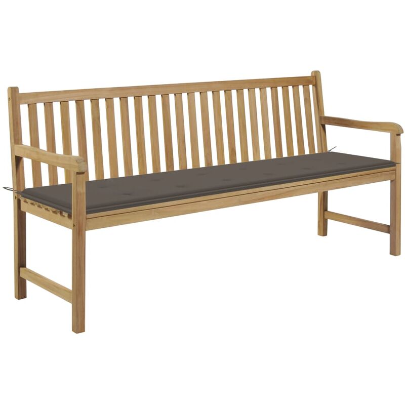 

Banco de jardín madera maciza teca con cojín gris taupe 175 cm