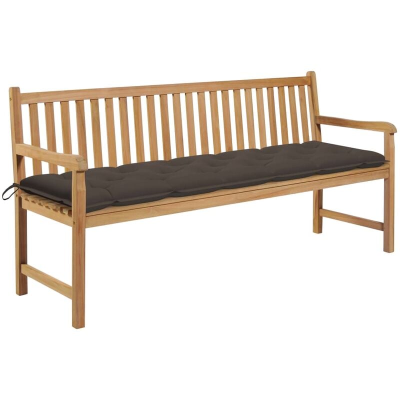 

Banco de jardín madera maciza teca con cojín gris taupe 175 cm