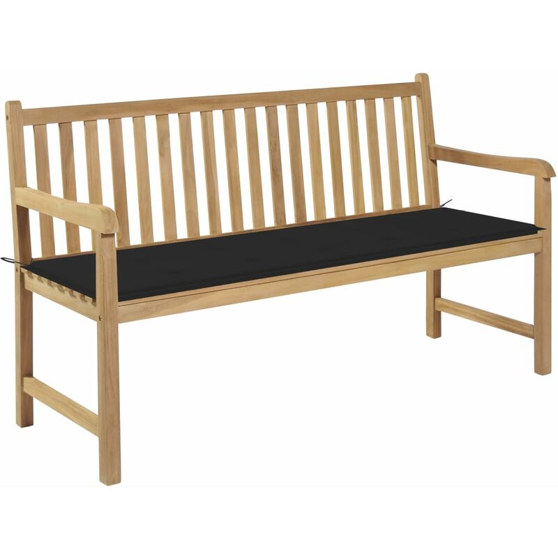 

Banco de jardín madera maciza teca con cojín negro 150 cm
