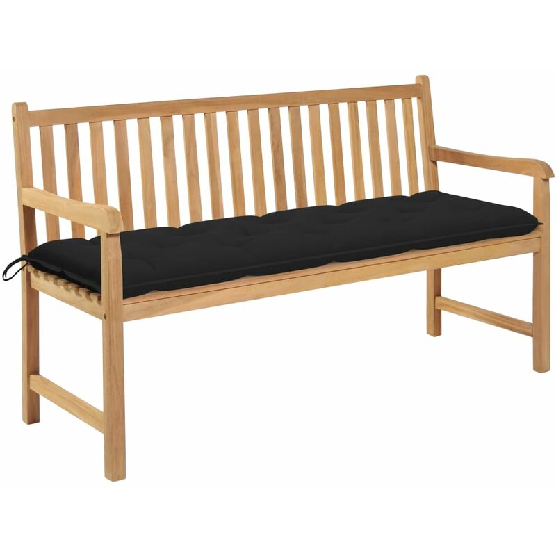 

Banco de jardín madera maciza teca con cojín negro 150 cm