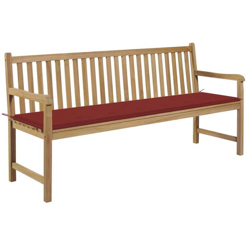 

Banco de jardín madera maciza teca con cojín rojo 175 cm