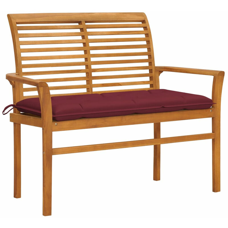 

Banco de jardin madera maciza teca con cojin rojo tinto 112 cm